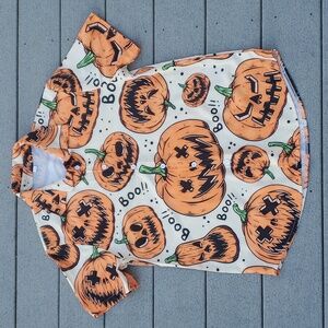 Hallown Jack-o'-lantern Pumpkin Short Sleeve Button Down